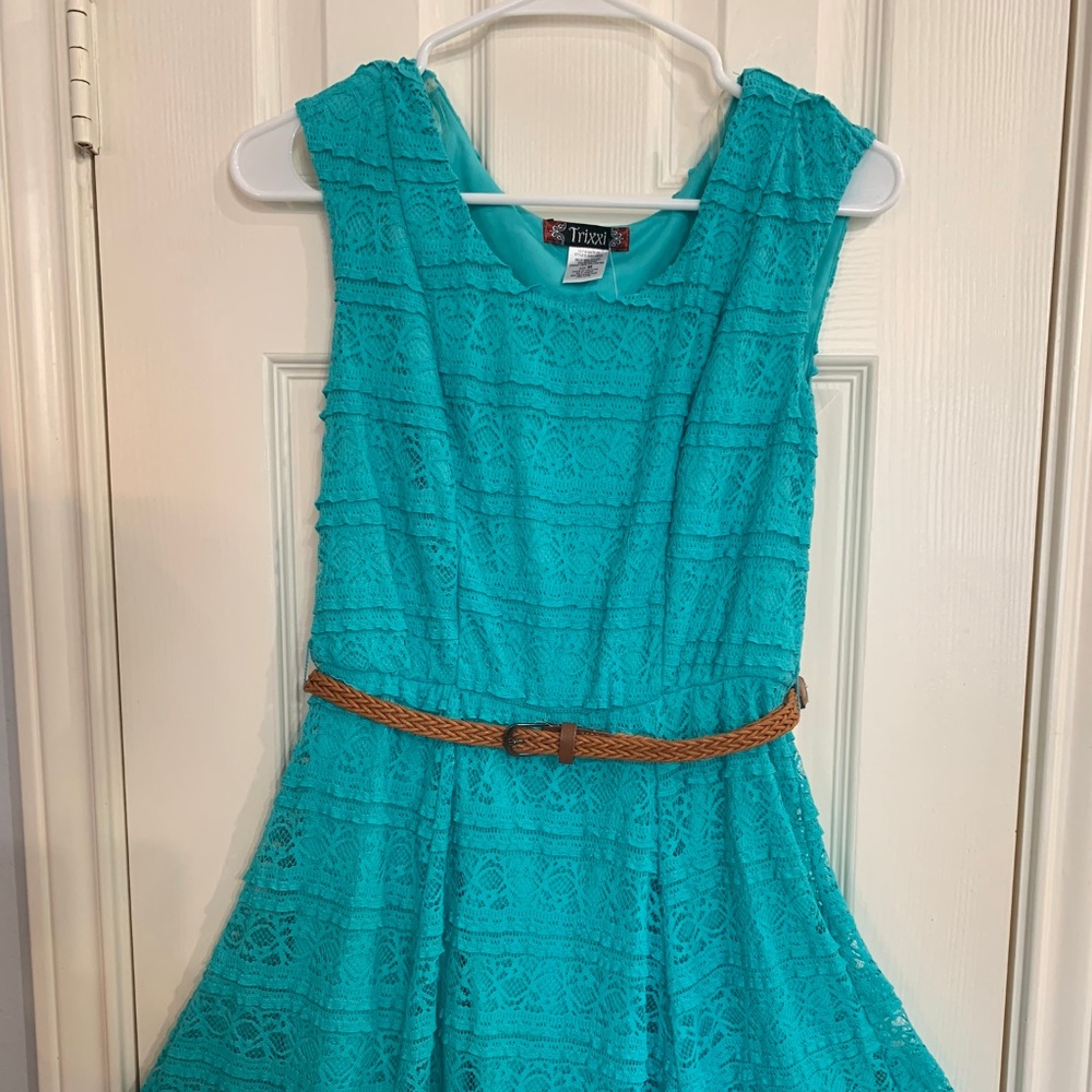 New Bright Green Fit and Flare Dress Chic Belted